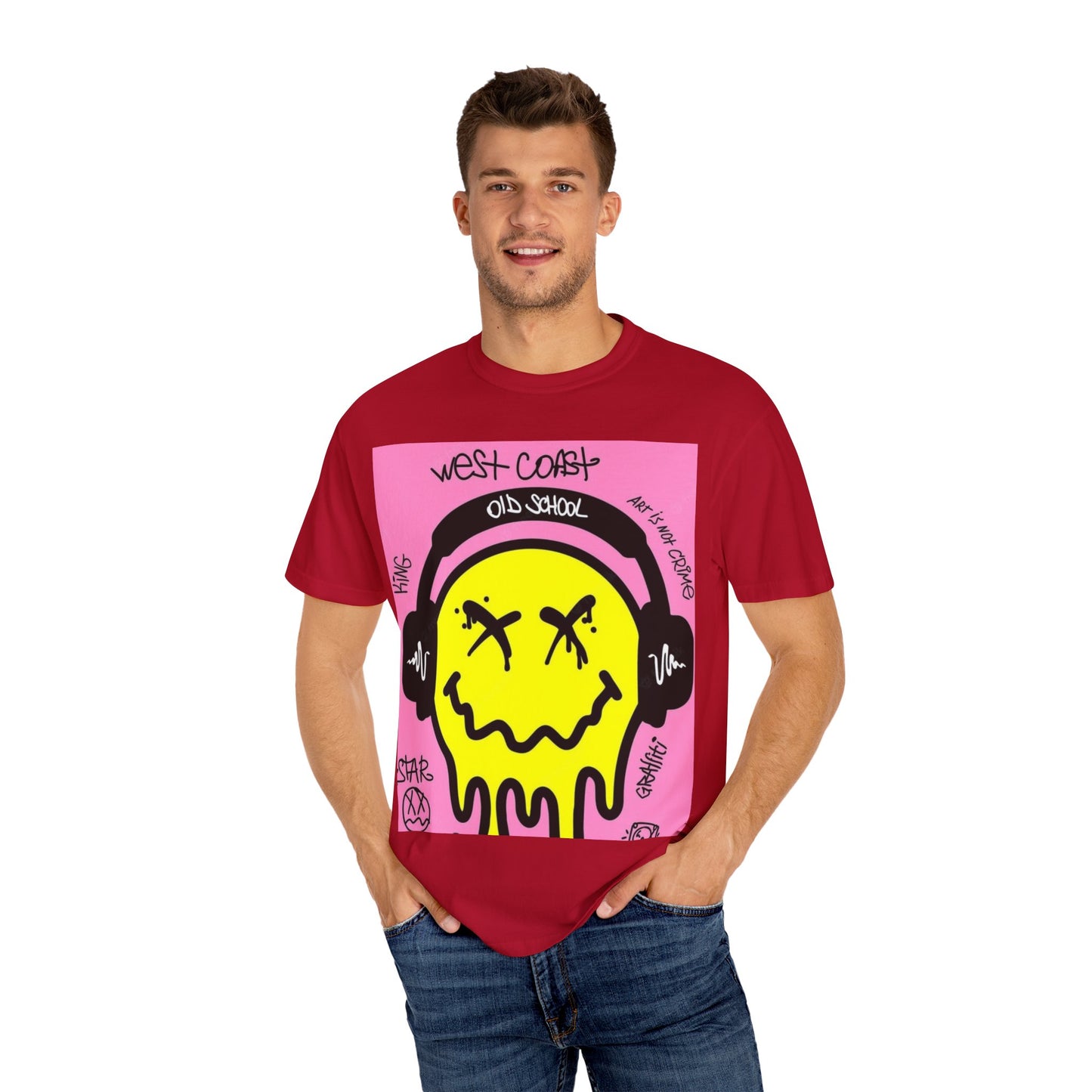 Retro Street Art T-Shirt - West Coast Vibe with Smiley Design