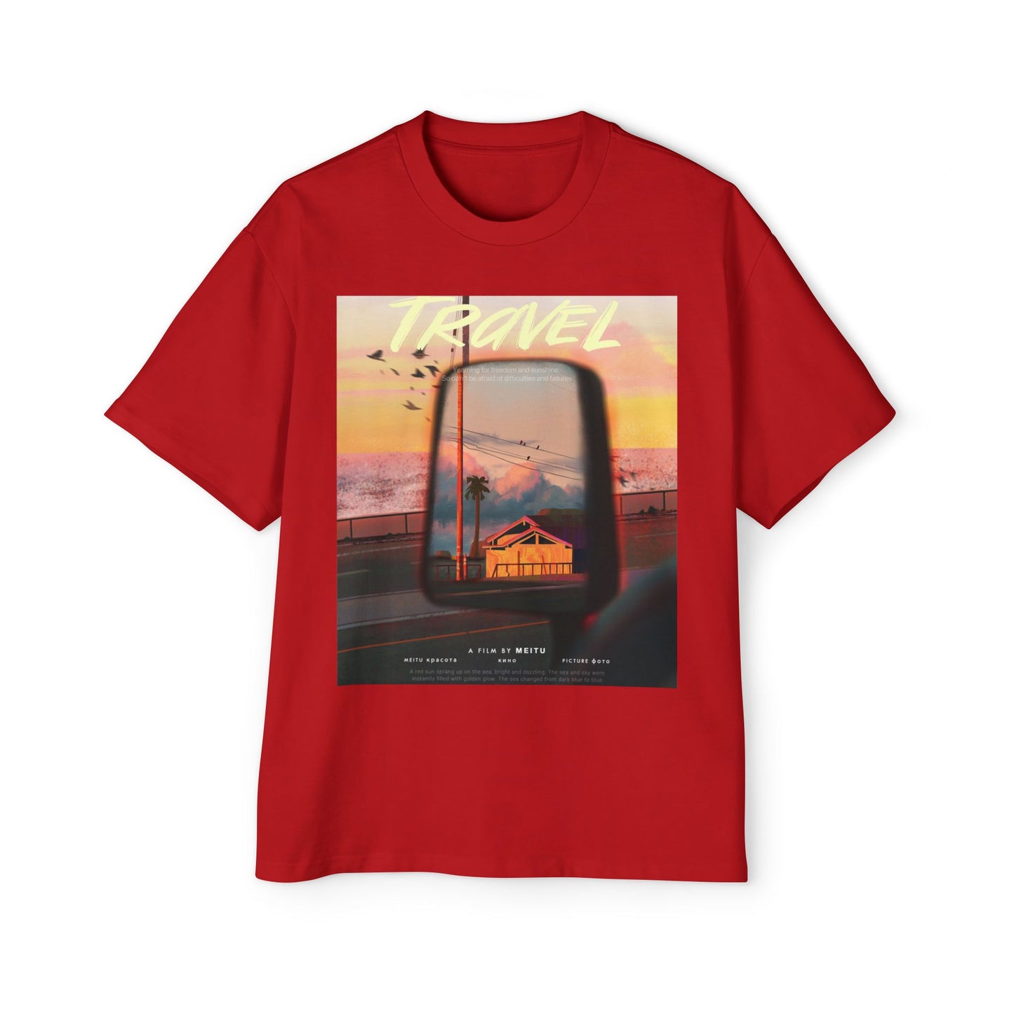 Travel Sunset Tee — Retro Roadside Mirror Graphic T-Shirt