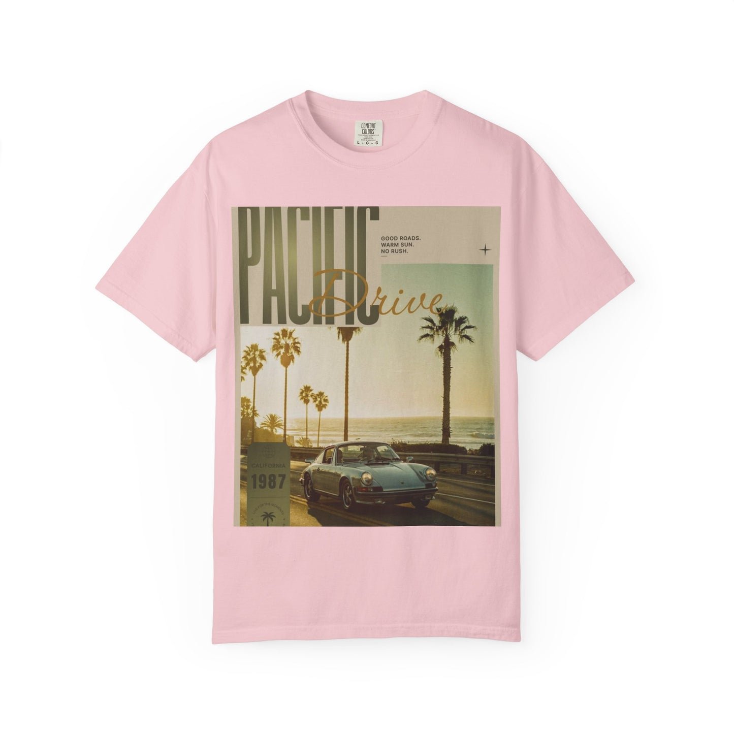 Pacific Drive Vintage Beach T-Shirt – Sunset Palm Coastal Graphic Tee