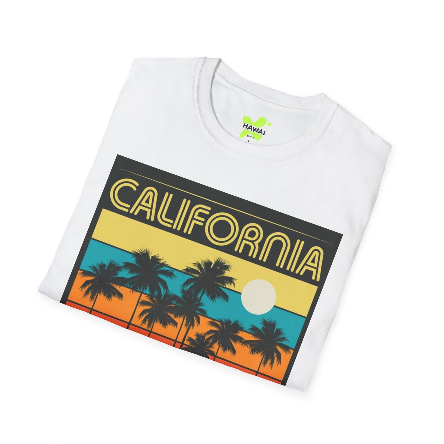 California Sunset Vintage T-Shirt | Unisex Softstyle Tee with Retro Car Design