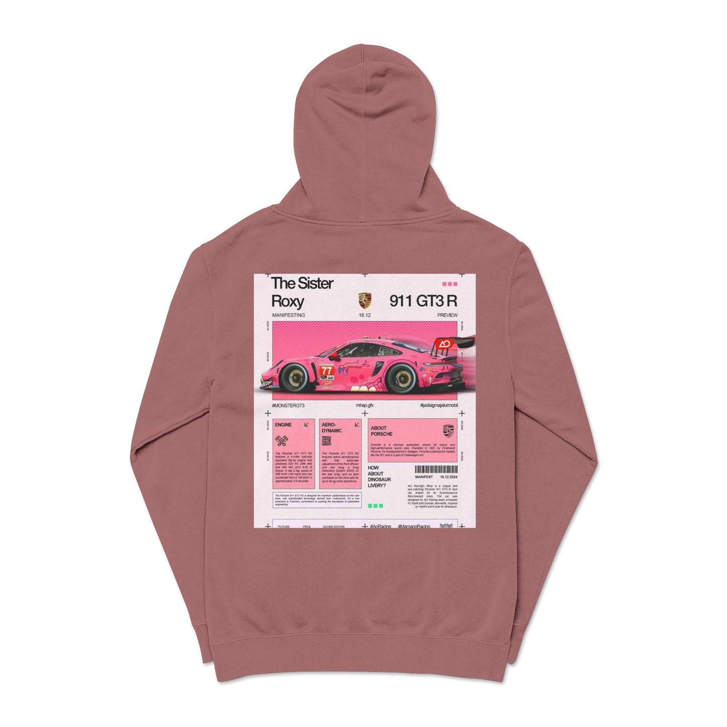 Pigment-Dyed Hoodie — Retro Racing Car Graphic ("911 GT3R")