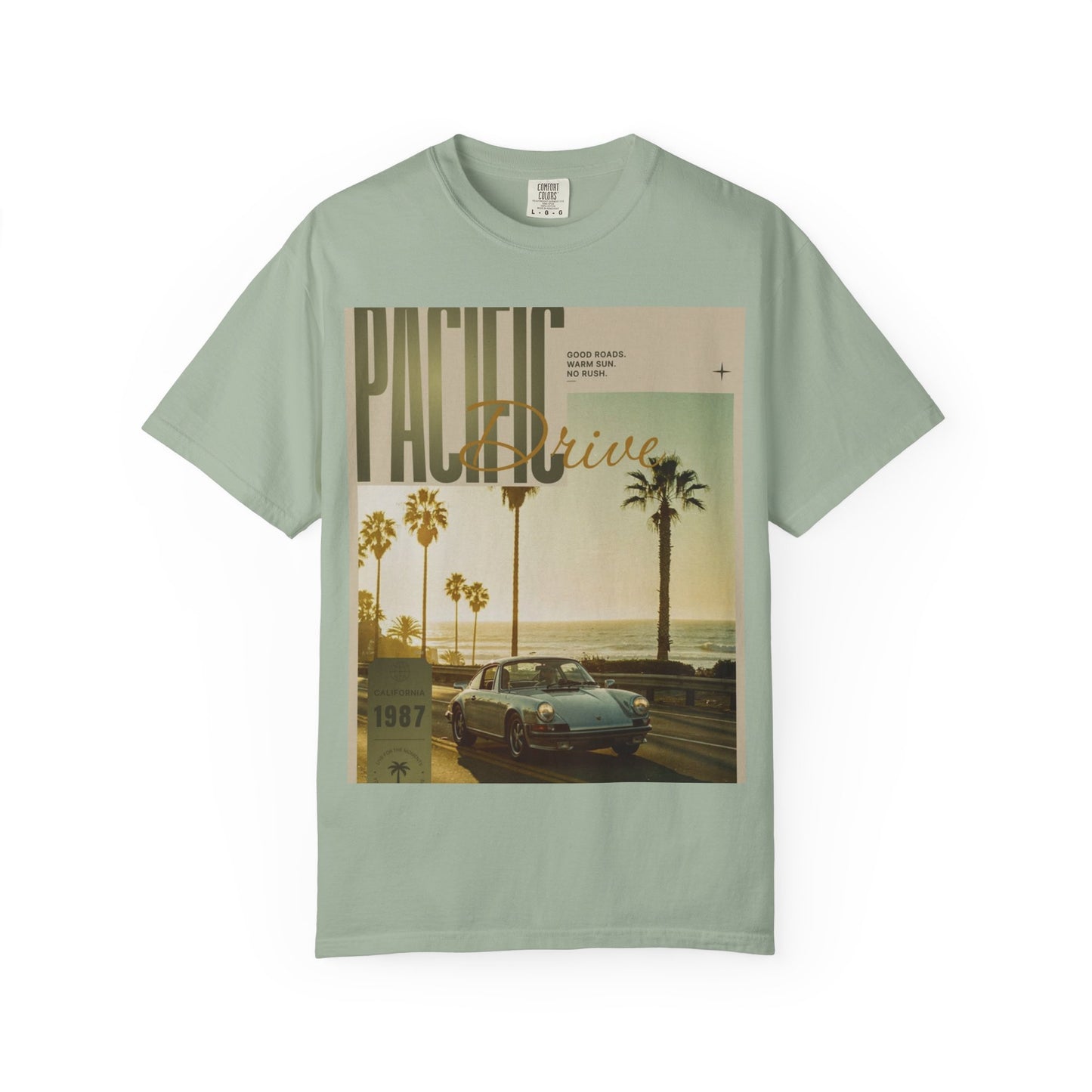 Pacific Drive Vintage Beach T-Shirt – Sunset Palm Coastal Graphic Tee
