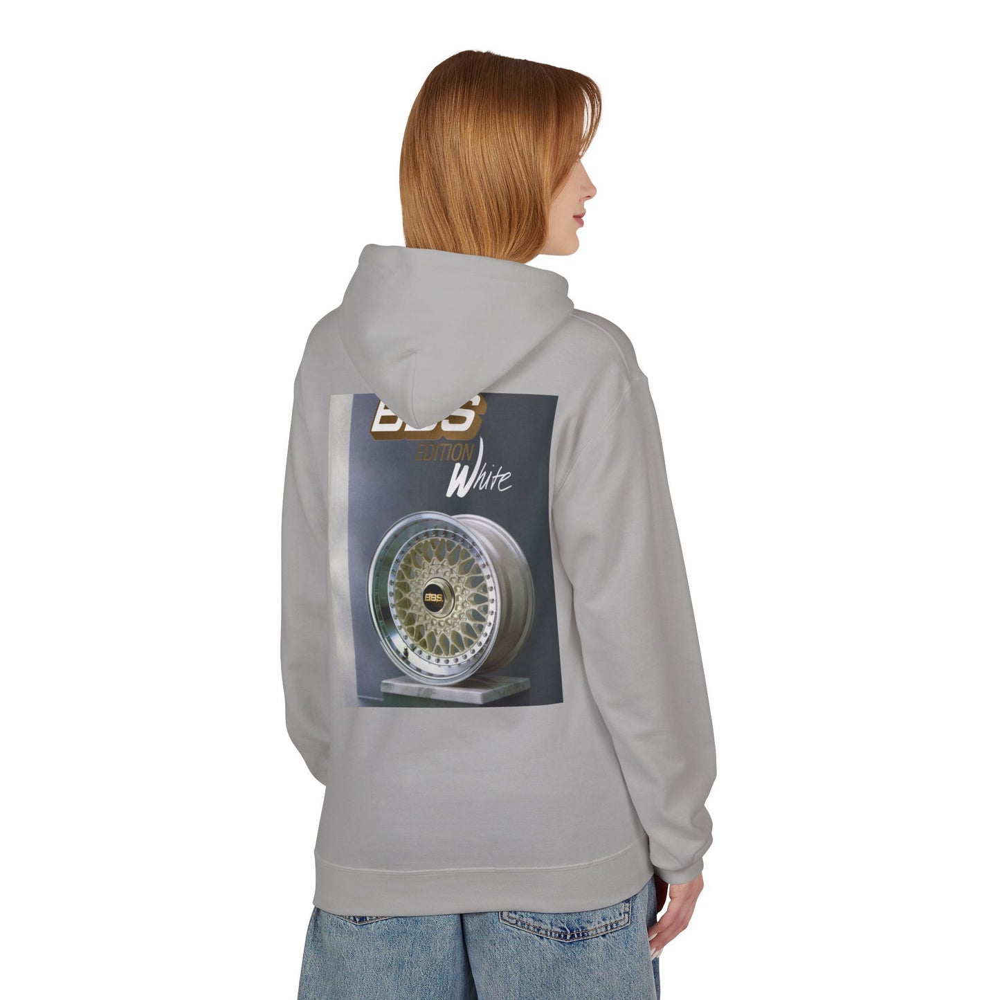 BBS Edition White Hoodie | Unisex Softstyle Fleece + Trendy Car Enthusiast Design