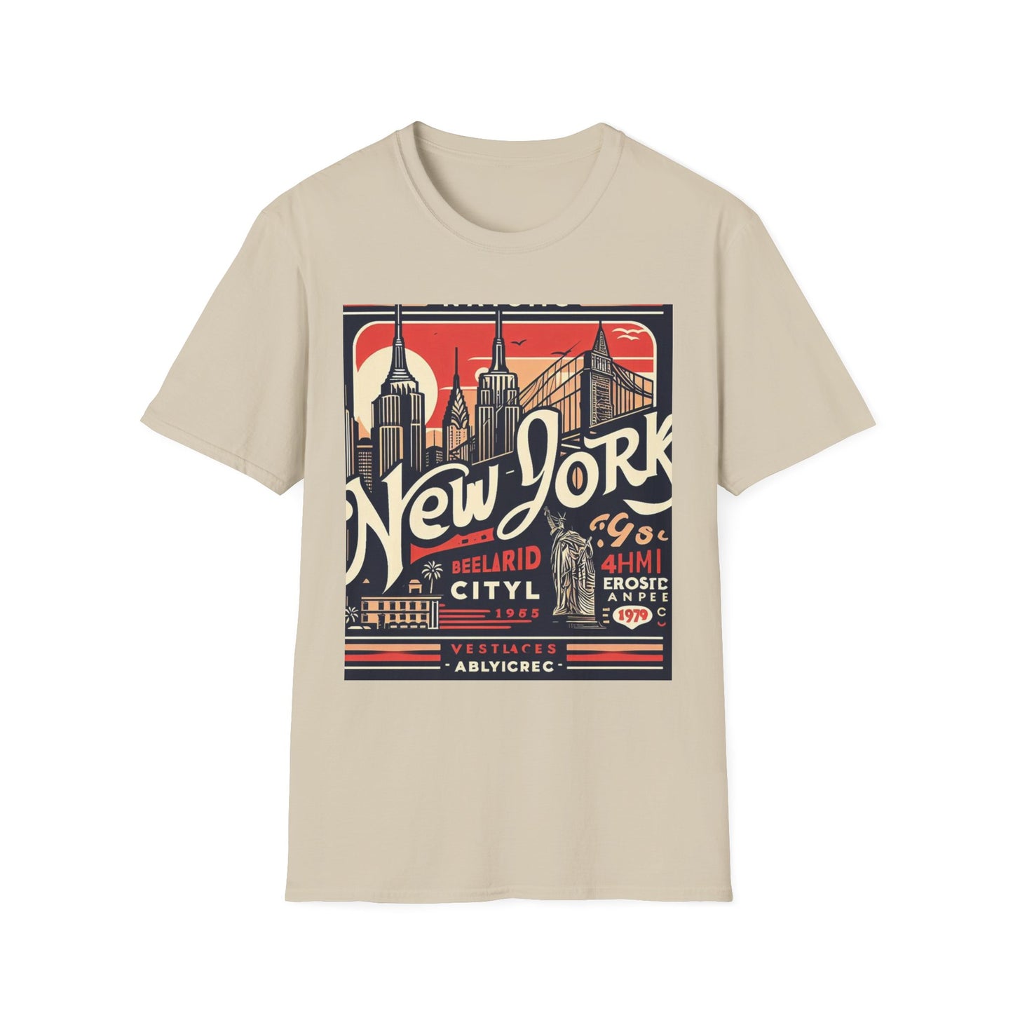 NYC Vintage T-Shirt, Unisex Softstyle Tee, New York City Shirt, Travel Souvenir Gift, Casual Wear for Tourists