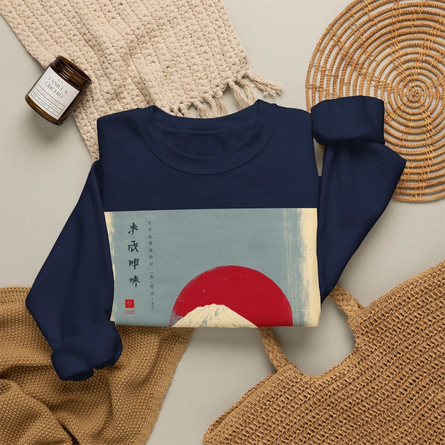 Sweatshirt — Retro Japanese Mount Fuji Art with Rising Sun & Torii Gate