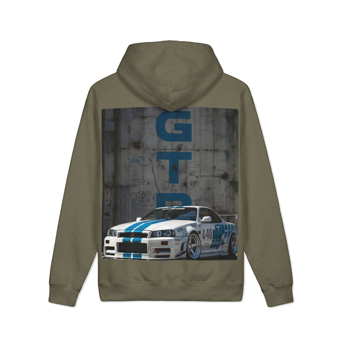 Racing GT-R Graphic Hoodie — Blue Stripe Drift Car Pullover