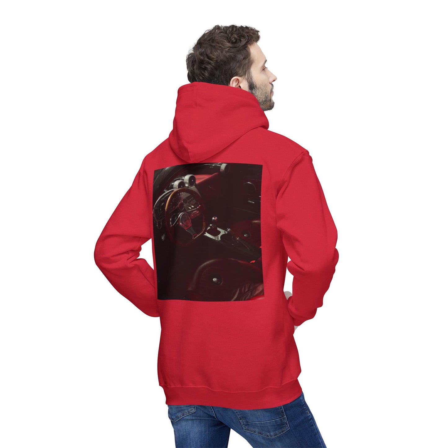Unisex Hooded Sweatshirt with Retro Car Interior Design | Cozy Style for Auto Enthusiasts