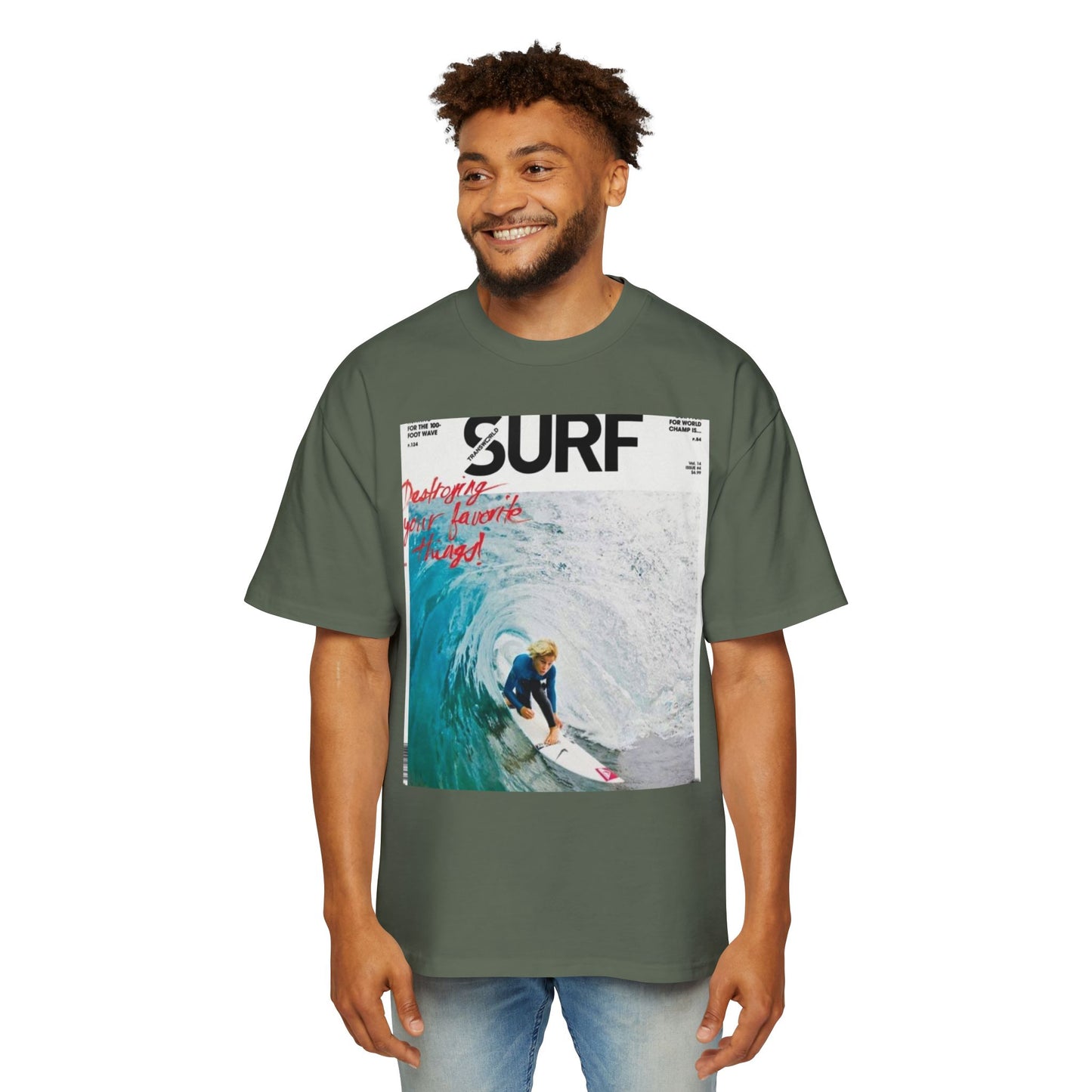 Surf Photo Graphic Tee — "Surf" Wave Rider Men's Oversized T-Shirt