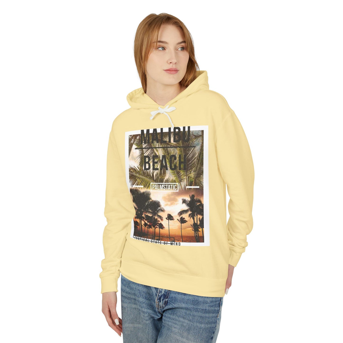 Malibu Beach Graphic Hoodie – Unisex Lightweight Sweatshirt for Tropical Vibes