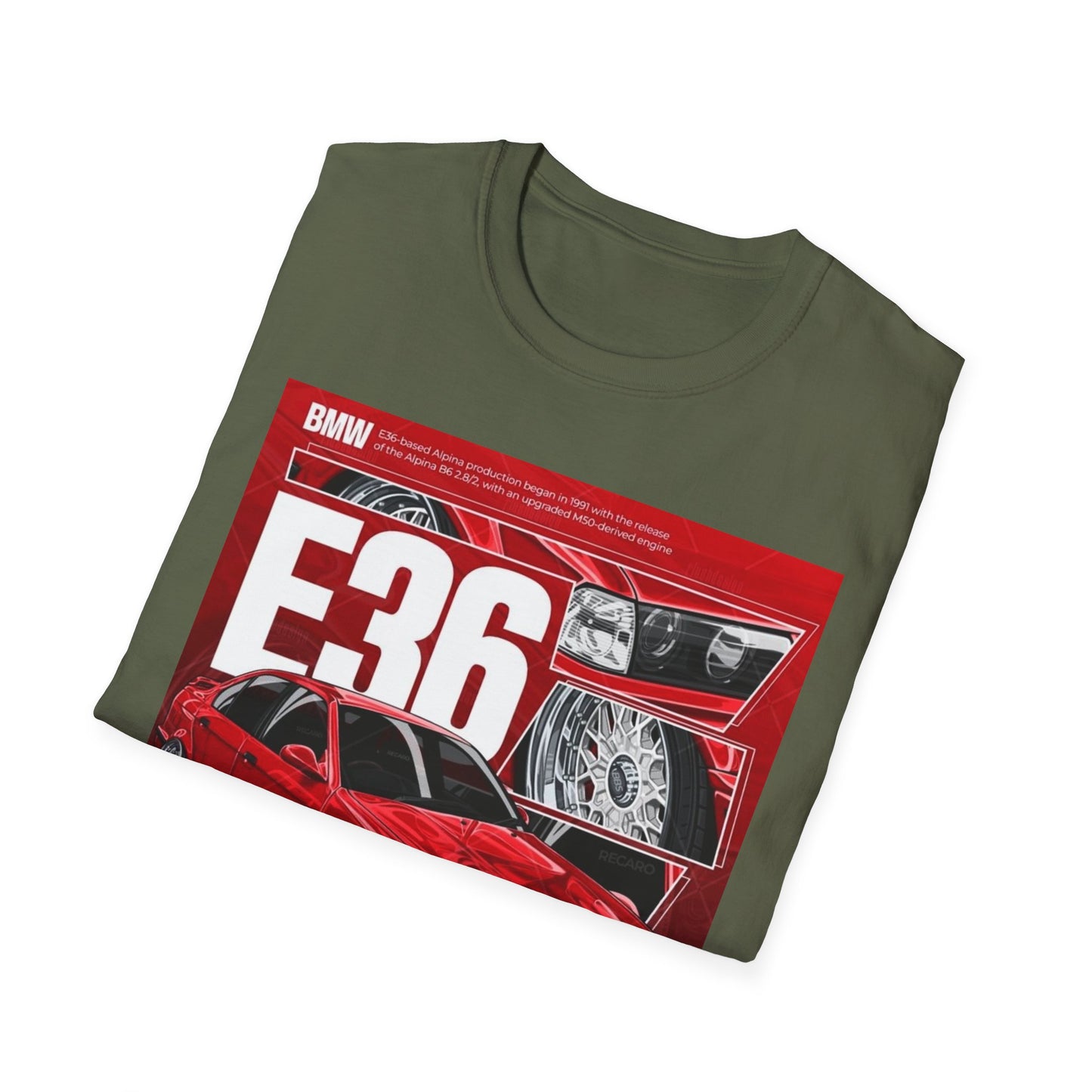 BMW E36 Graphic Unisex Softstyle T-Shirt, Car Enthusiast Tee, Vintage Auto Shirt, Gift for Him, Racing Apparel, Automotive Fashion