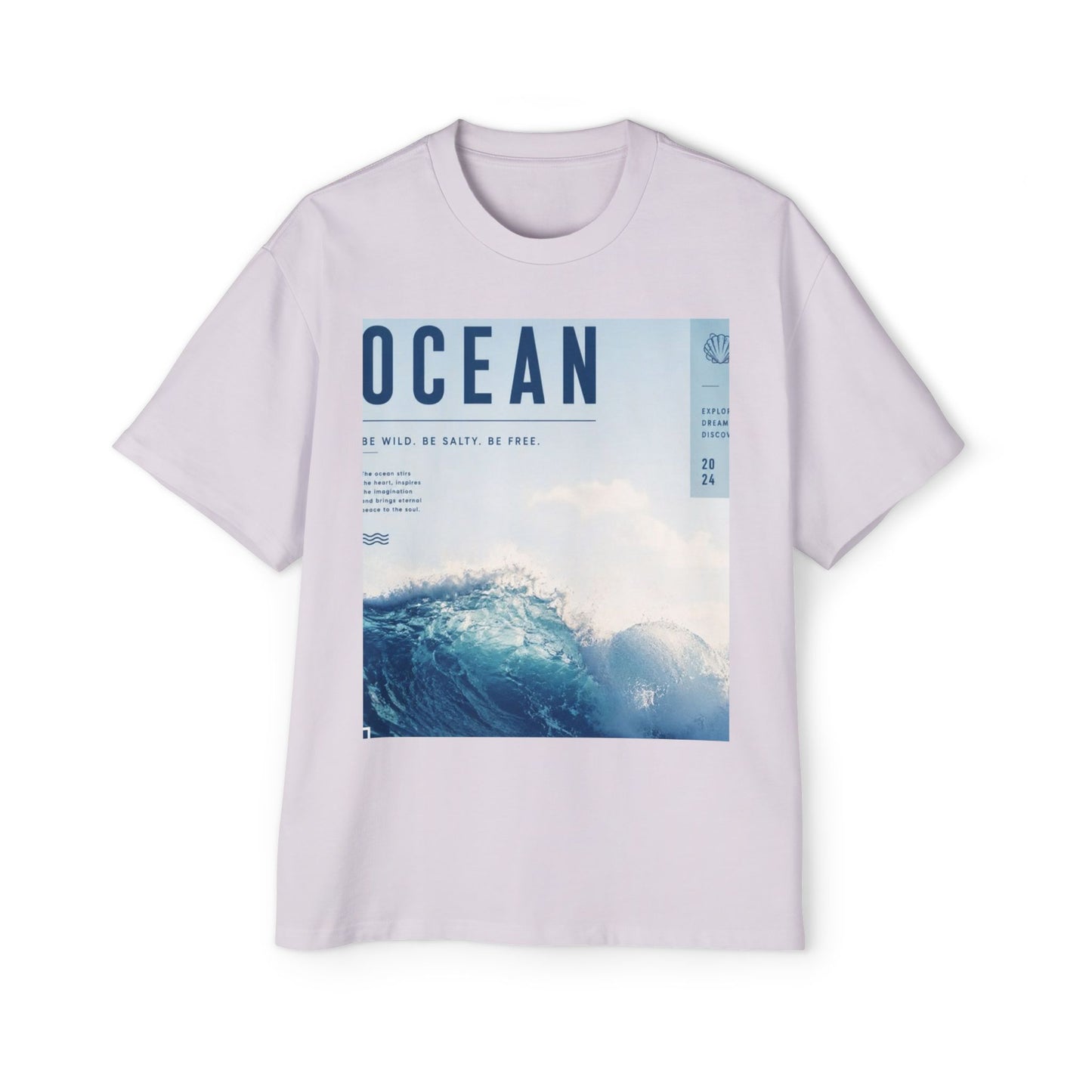 Ocean Wave Graphic Tee — "OCEAN" Photo Print Oversized Men's T-Shirt
