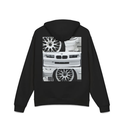 Hoodie — Stacked BMW Parts Streetwear Graphic (Front Logo, Back Car Bumper & Wheels)