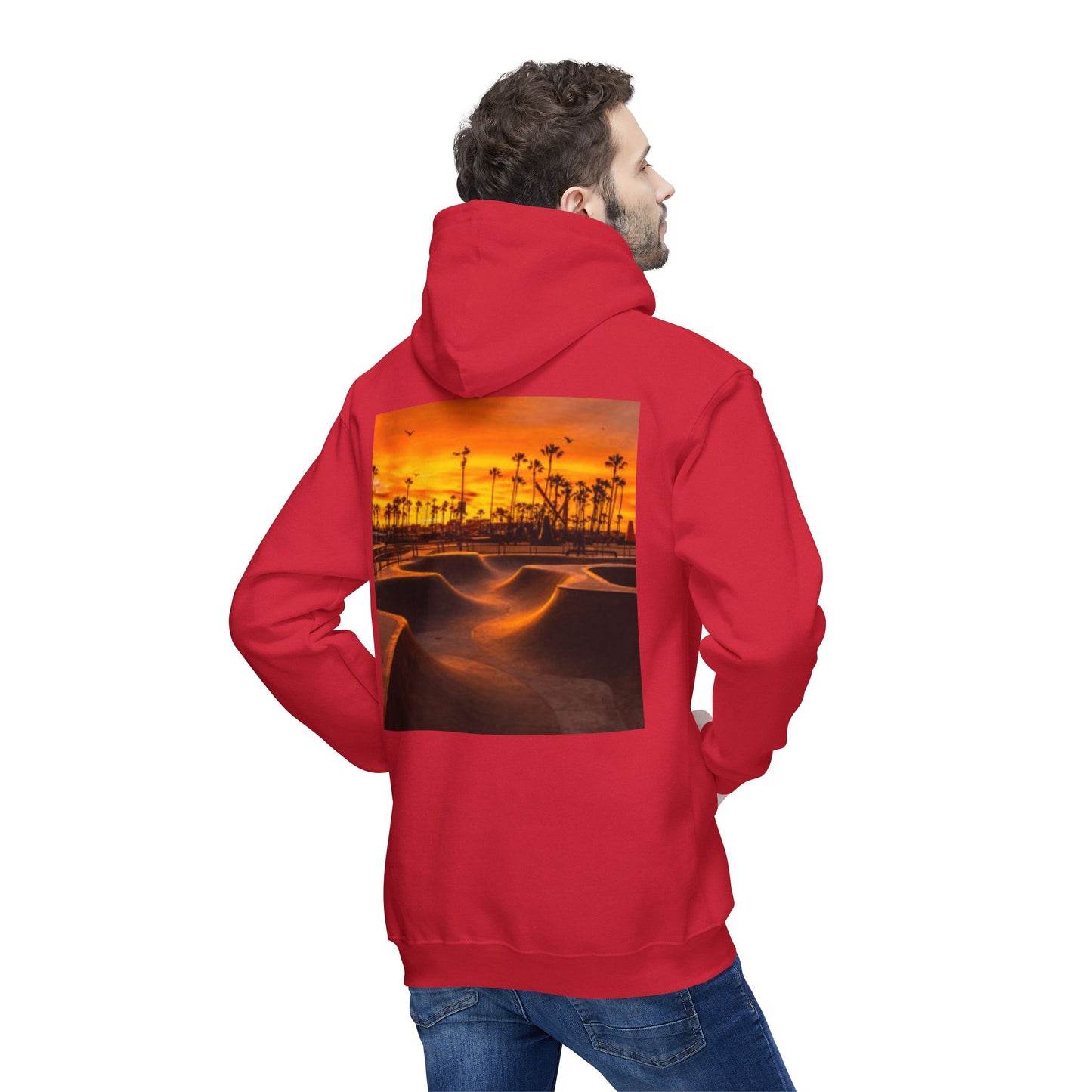 Unisex Hooded Sweatshirt with Sunset Skate Park Design - Perfect for Casual Style & Outdoor Activities