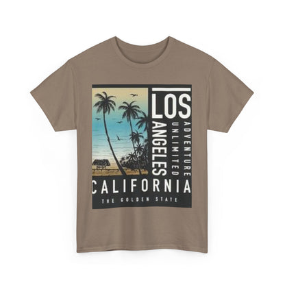 California Adventure Unisex Heavy Cotton Tee, Summer Style Shirt, Beach Vacation Top, Los Angeles Gift, Travel Apparel