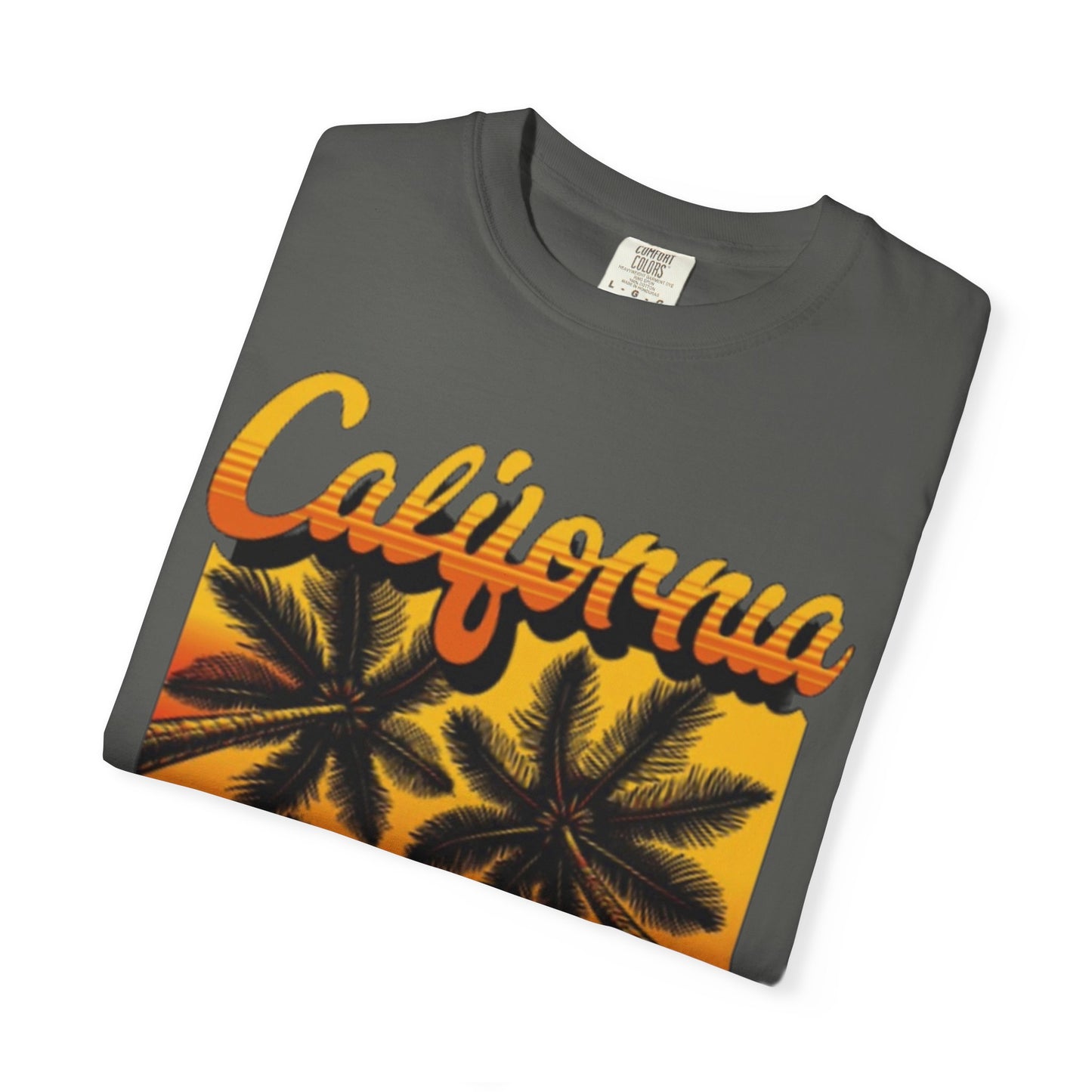 California Sunset T-Shirt - Garment-Dyed Unisex Tee with Palm Tree Design