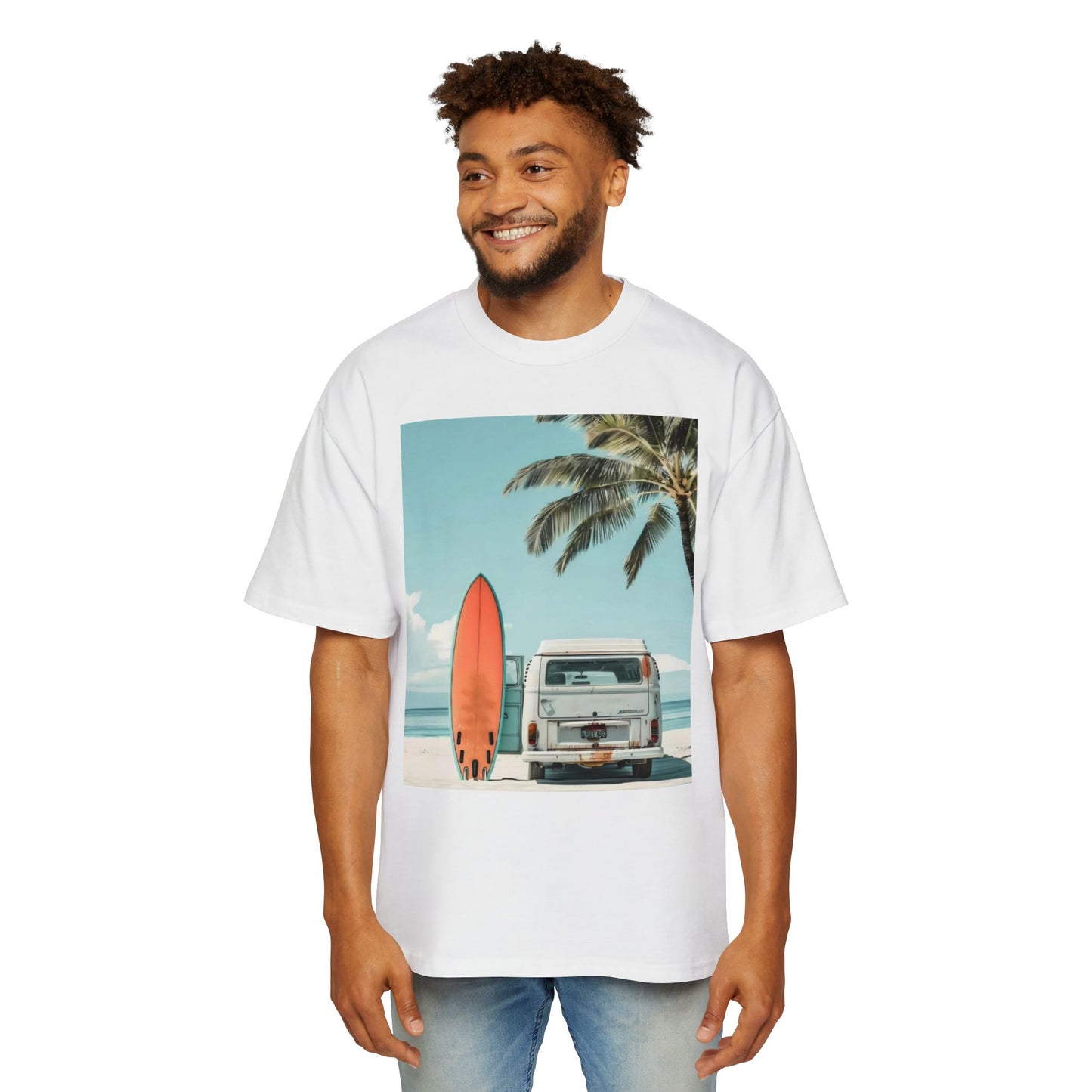 Surf Van Beach T-Shirt — Vintage Palm & Surfboard Graphic Tee