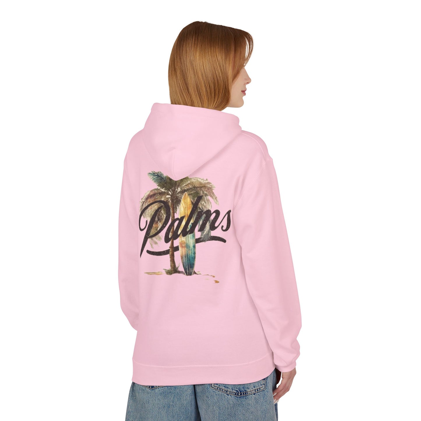 Cozy Beach Vibes Hoodie - Palm Tree & Surf Design