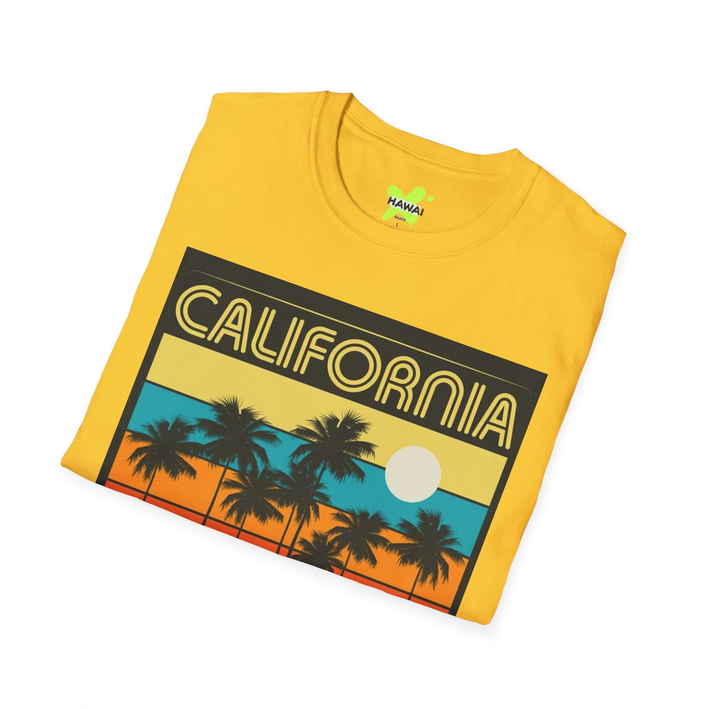California Sunset Vintage T-Shirt | Unisex Softstyle Tee with Retro Car Design