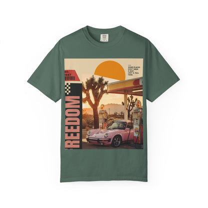 Freedom Road T-Shirt — Retro Desert Sunset Vintage Car Graphic