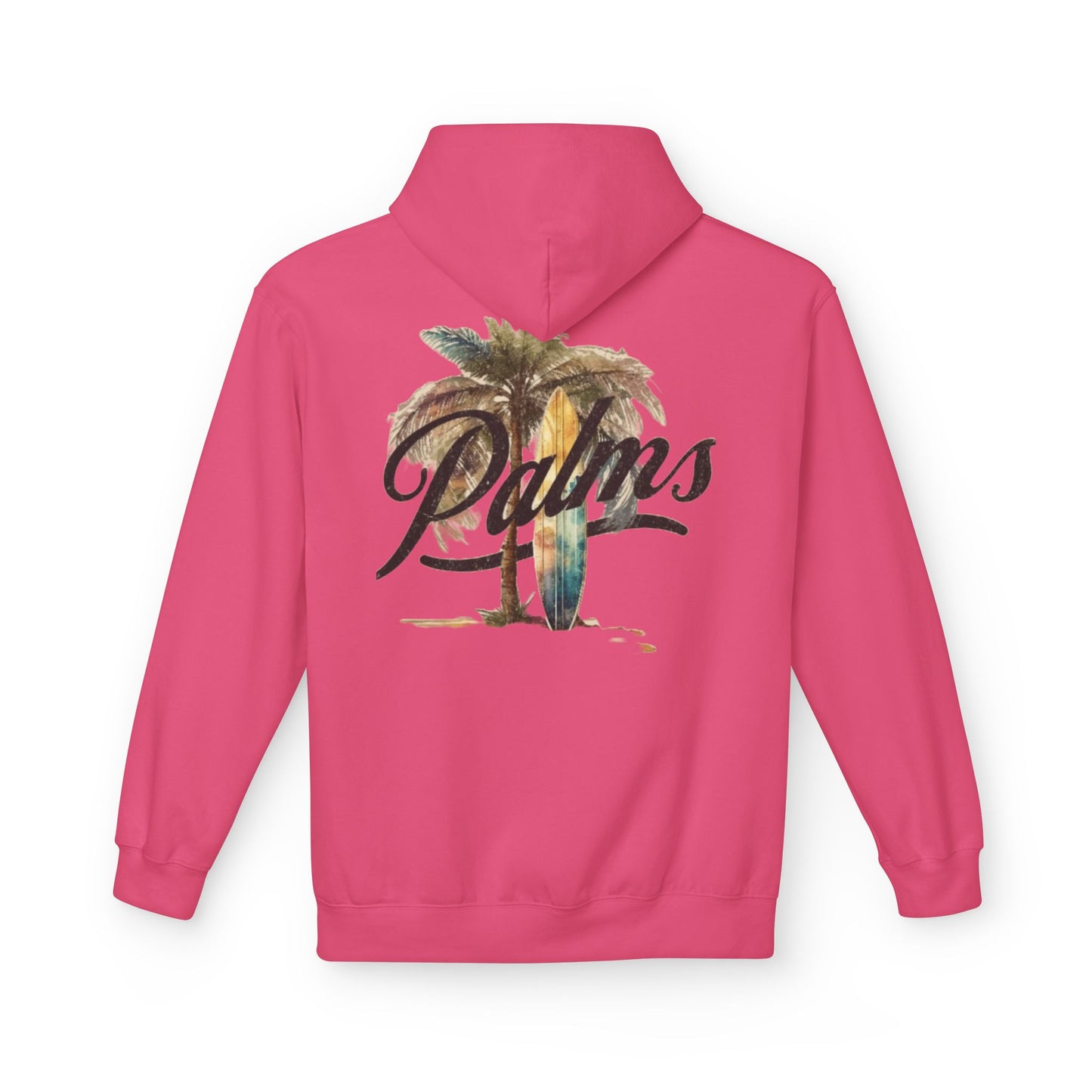 Cozy Beach Vibes Hoodie - Palm Tree & Surf Design
