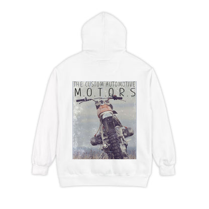 White Hoodie with Retro Skate Sticker Graphic — Vintage Skateboard Design