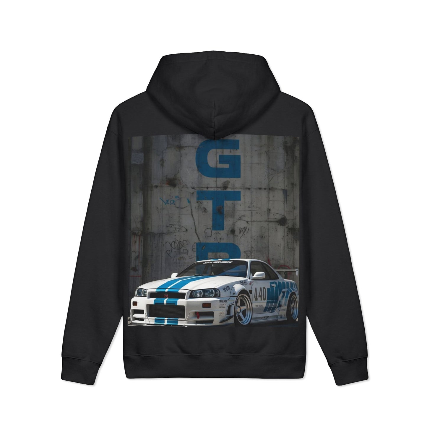 Racing GT-R Graphic Hoodie — Blue Stripe Drift Car Pullover
