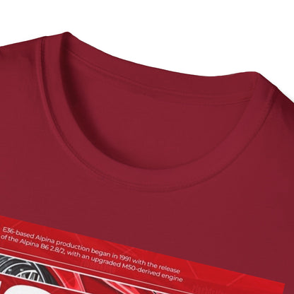 BMW E36 Graphic Unisex Softstyle T-Shirt, Car Enthusiast Tee, Vintage Auto Shirt, Gift for Him, Racing Apparel, Automotive Fashion