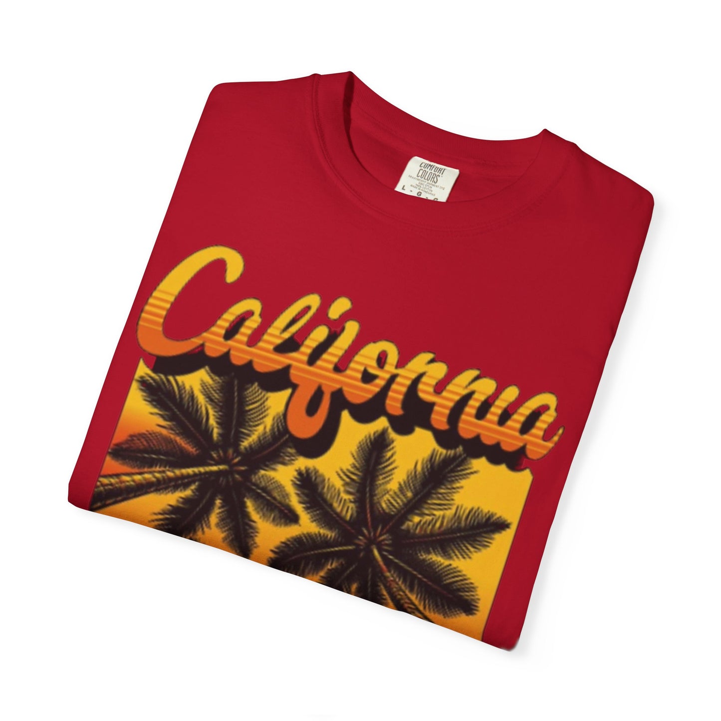 California Sunset T-Shirt - Garment-Dyed Unisex Tee with Palm Tree Design