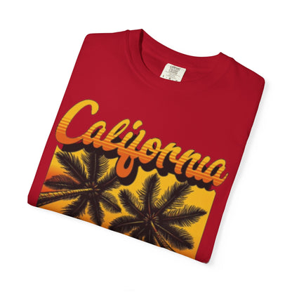 California Sunset T-Shirt - Garment-Dyed Unisex Tee with Palm Tree Design