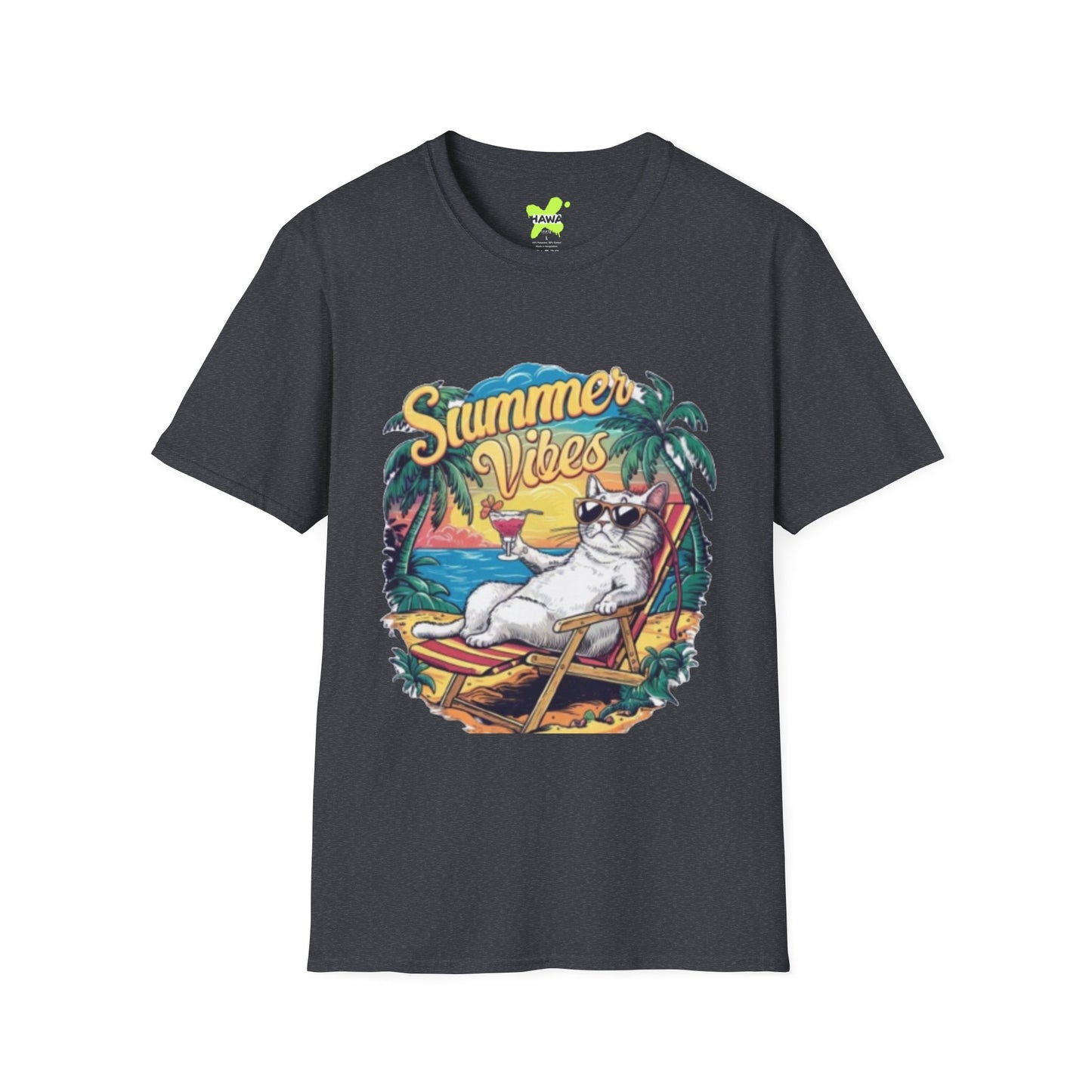 Summer Vibes Cat T-Shirt - Unisex Softstyle Tee for Relaxation and Fun