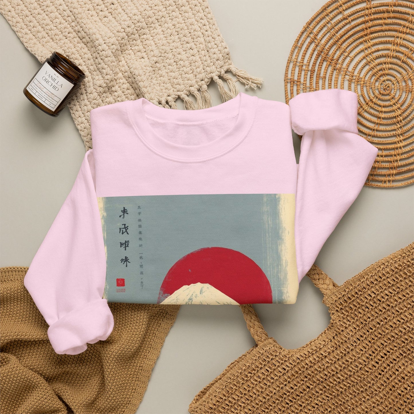 Sweatshirt — Retro Japanese Mount Fuji Art with Rising Sun & Torii Gate