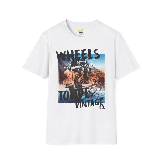 Vintage Wheels Unisex Softstyle T-Shirt - Stylish Graphic Tee for Outdoor Lovers, Great for Casual Wear, Gifts, Road Trips, Apparel