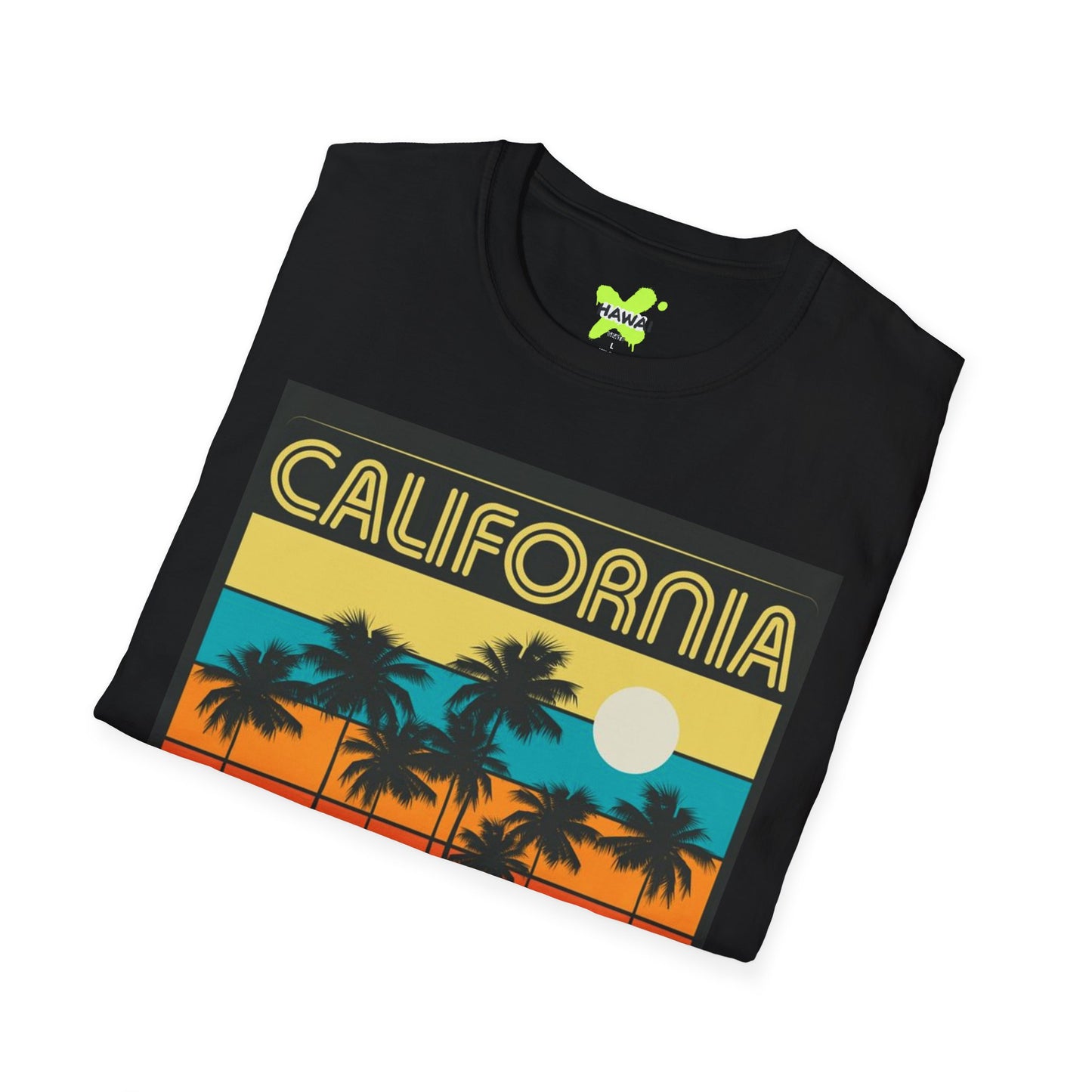California Sunset Vintage T-Shirt | Unisex Softstyle Tee with Retro Car Design