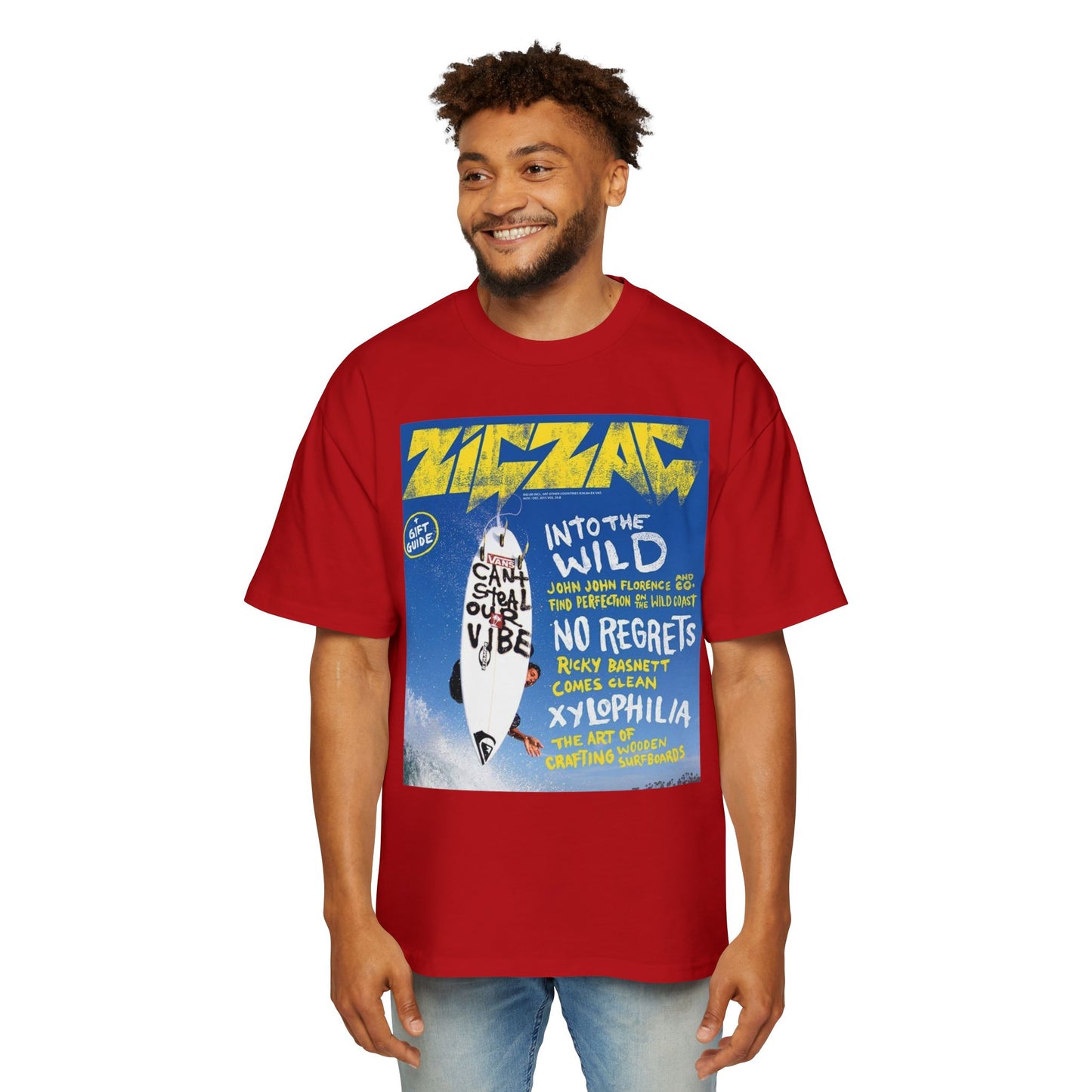 Surf Poster Graphic Tee — "Into the Wild / No Regrets" Oversized Men’s T‑Shirt