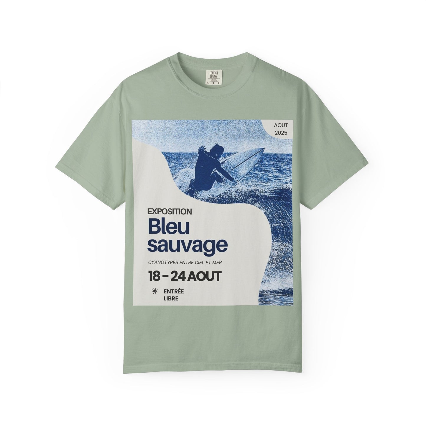 Bleu Sauvage Surf Poster T-Shirt — Vintage French Surfing Graphic Tee
