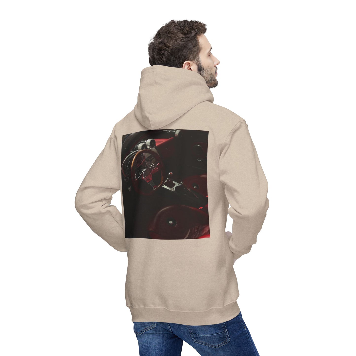 Unisex Hooded Sweatshirt with Retro Car Interior Design | Cozy Style for Auto Enthusiasts