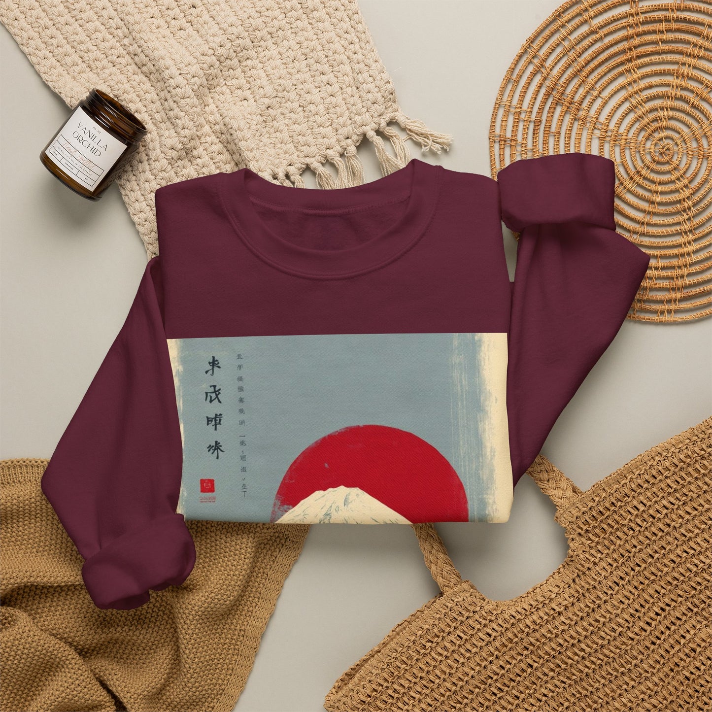 Sweatshirt — Retro Japanese Mount Fuji Art with Rising Sun & Torii Gate
