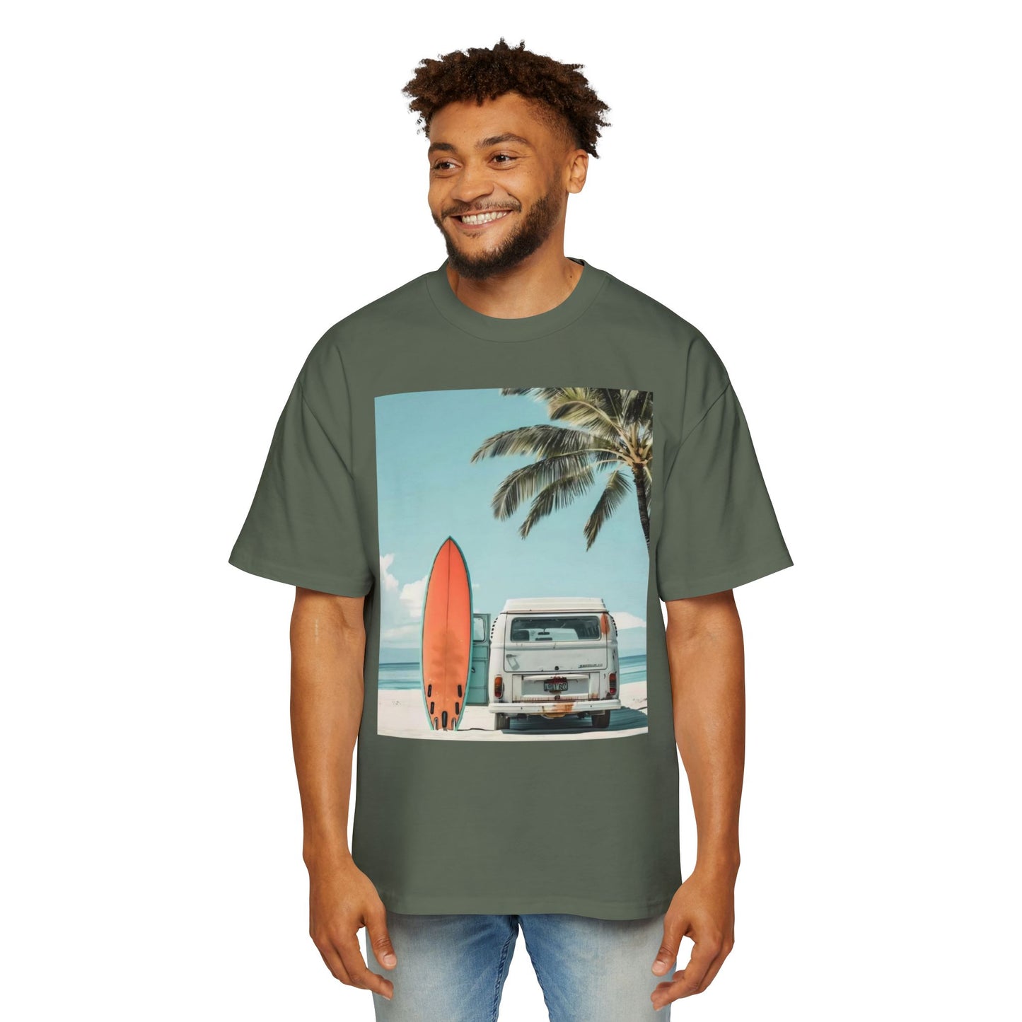 Surf Van Beach T-Shirt — Vintage Palm & Surfboard Graphic Tee
