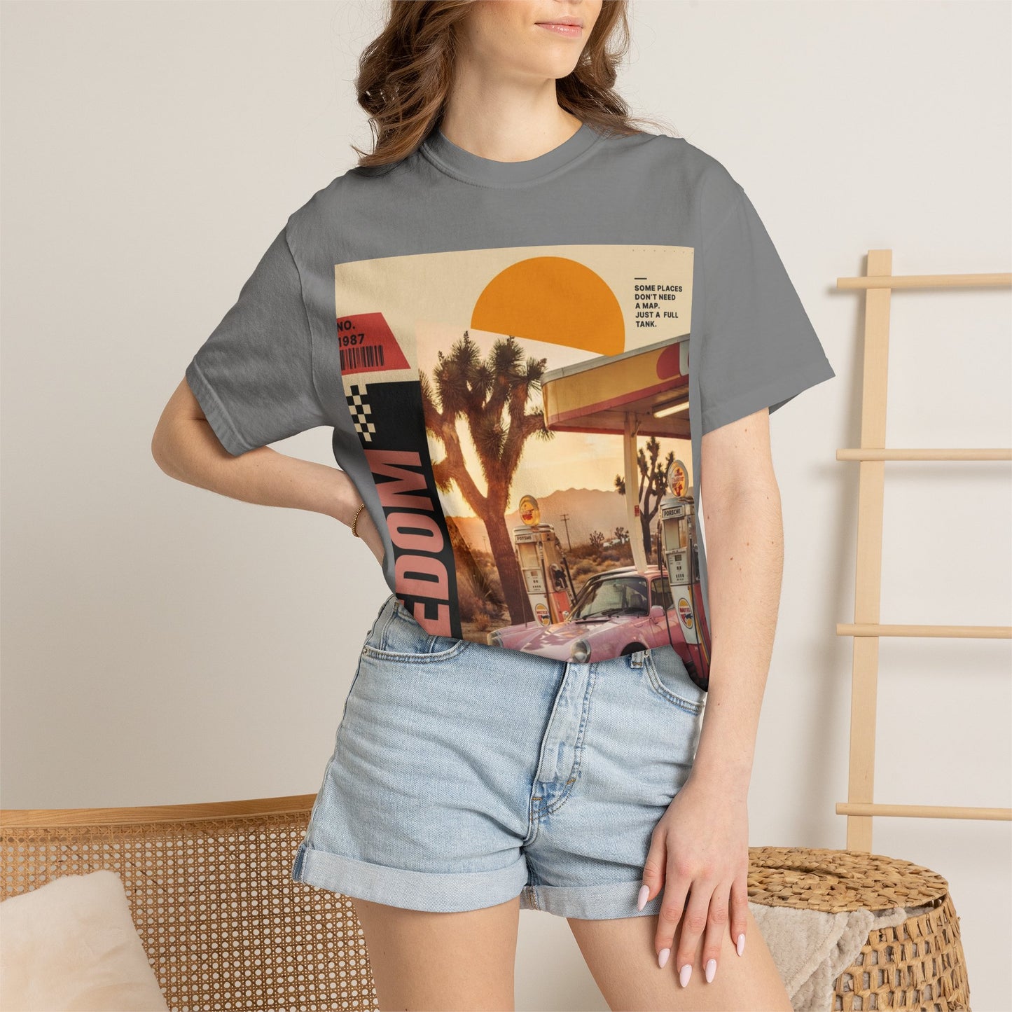 Freedom Road T-Shirt — Retro Desert Sunset Vintage Car Graphic