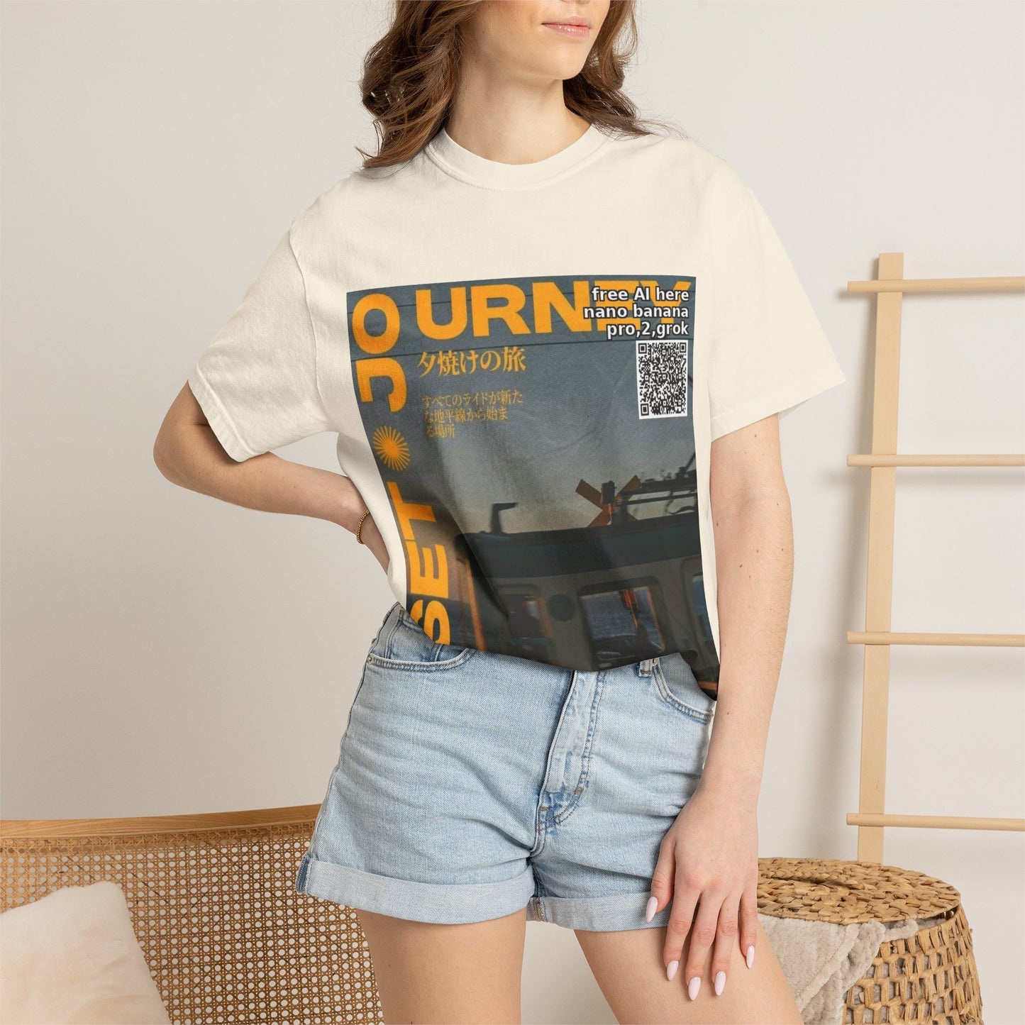 Sunset Train Graphic T-Shirt — Japanese Retro Transit Poster Tee
