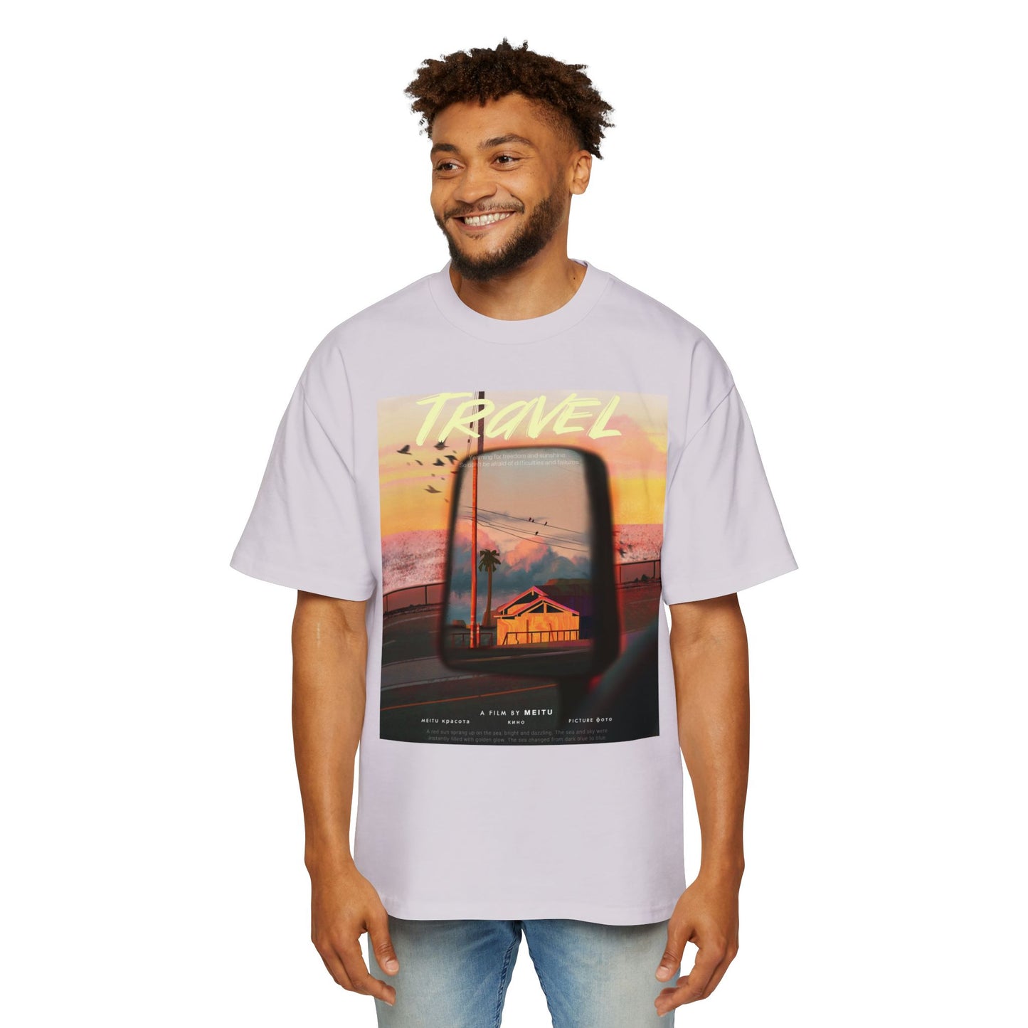 Travel Sunset Tee — Retro Roadside Mirror Graphic T-Shirt