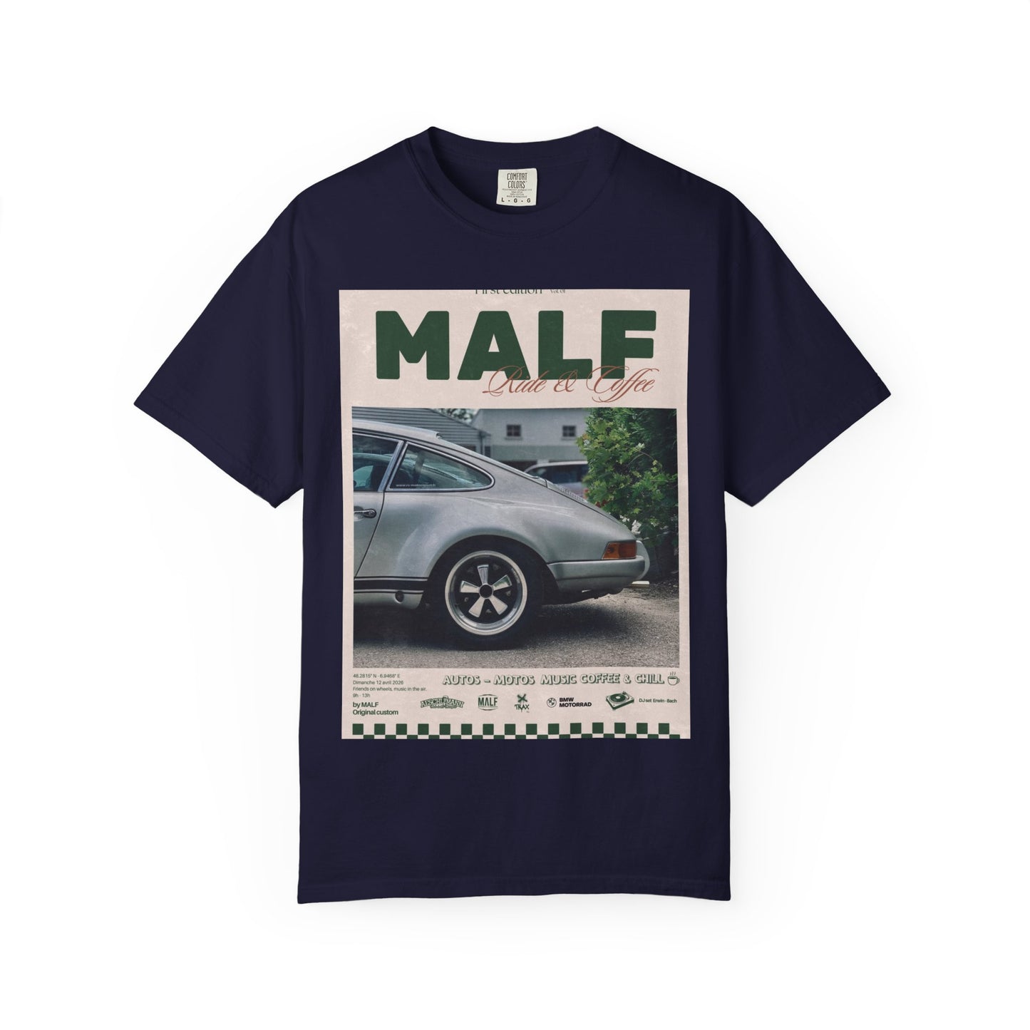 Vintage Porsche Photo Tee — "MALF Live to Ride" Graphic T-Shirt