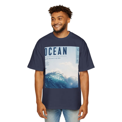 Ocean Wave Graphic Tee — "OCEAN" Photo Print Oversized Men's T-Shirt