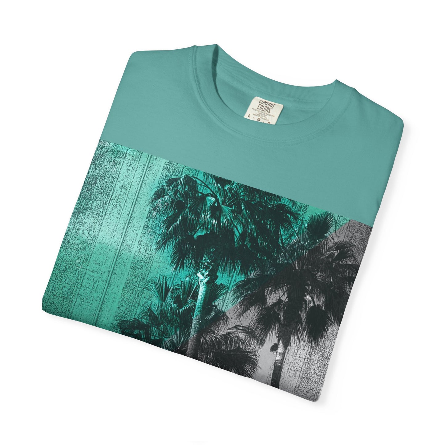 Palm Trees Photo Tee — Vintage Teal Sunset T-Shirt