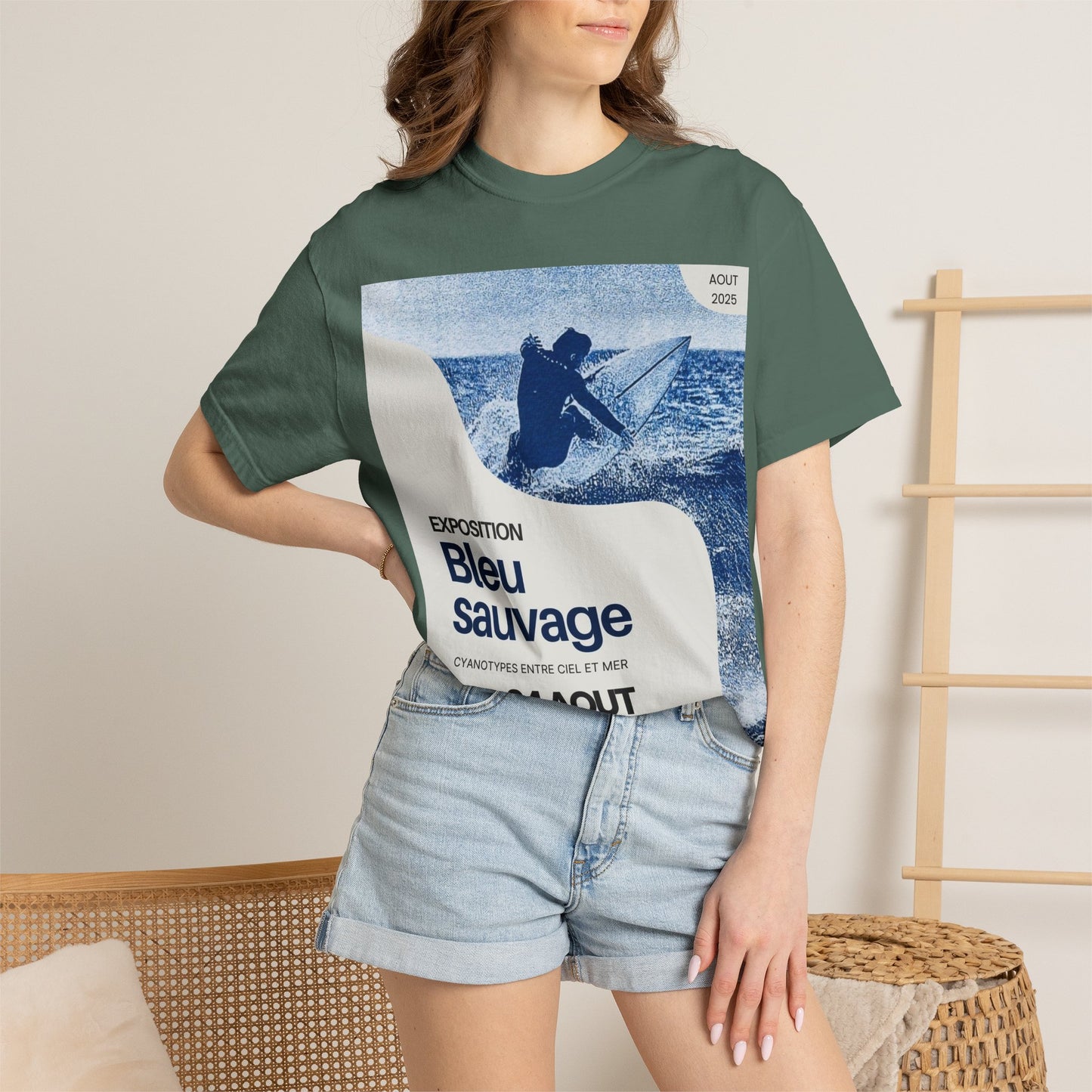 Bleu Sauvage Surf Poster T-Shirt — Vintage French Surfing Graphic Tee