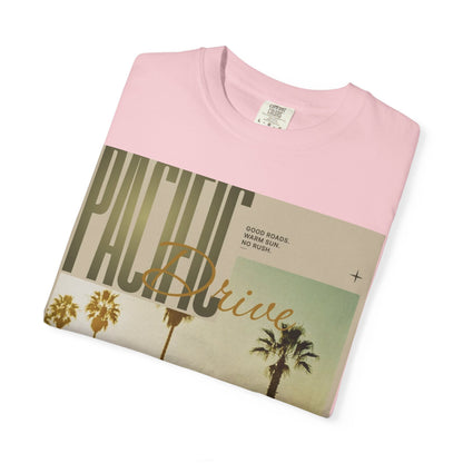 Pacific Drive Vintage Beach T-Shirt – Sunset Palm Coastal Graphic Tee