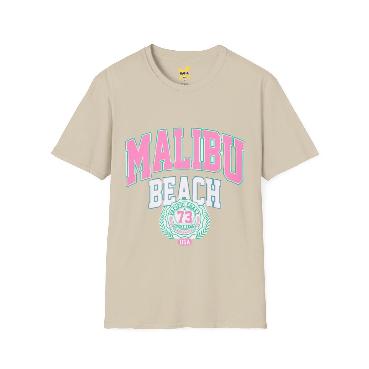 Malibu Beach Graphic T-Shirt - Unisex Softstyle Tee for Summer Vibes