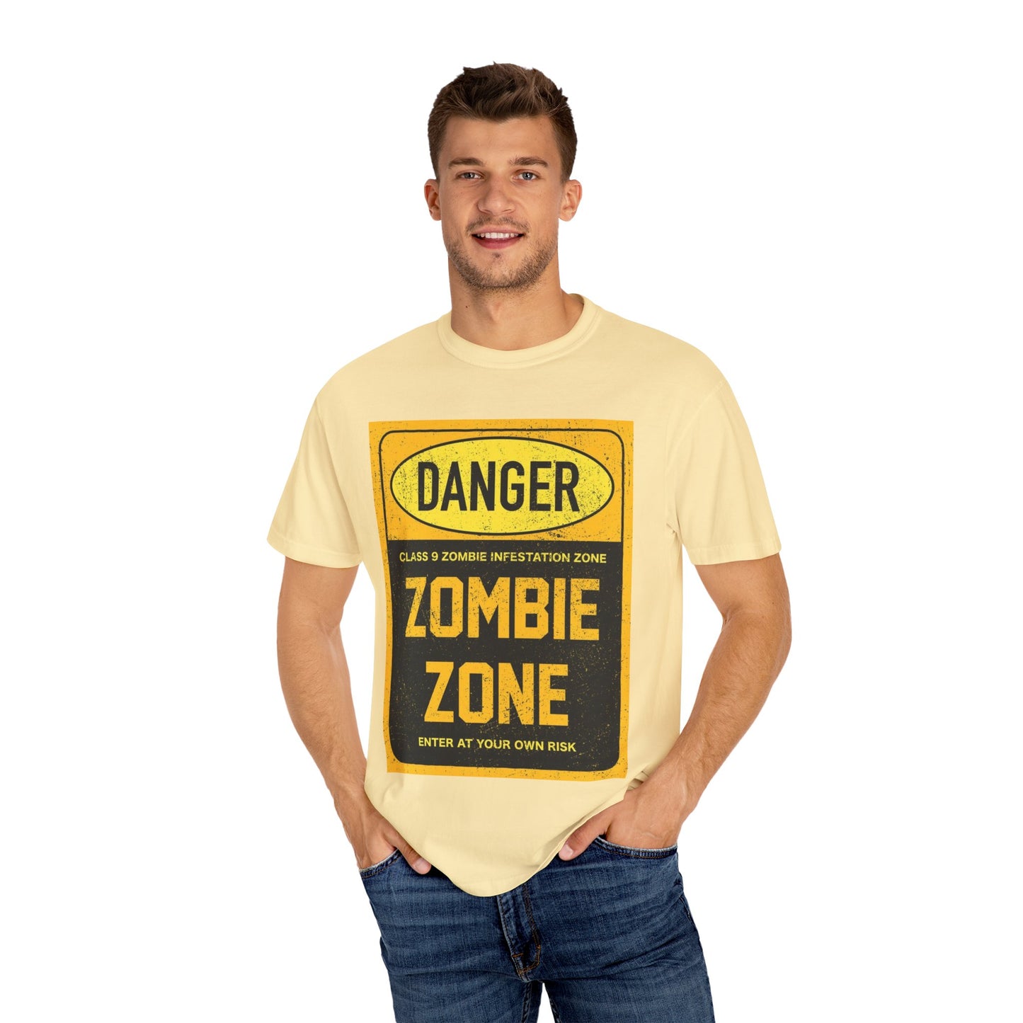 Zombie Zone T-Shirt - Unisex Danger Graphic Tee for Halloween & Horror Fans