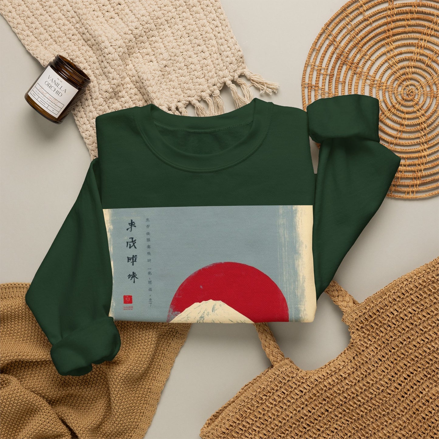 Sweatshirt — Retro Japanese Mount Fuji Art with Rising Sun & Torii Gate