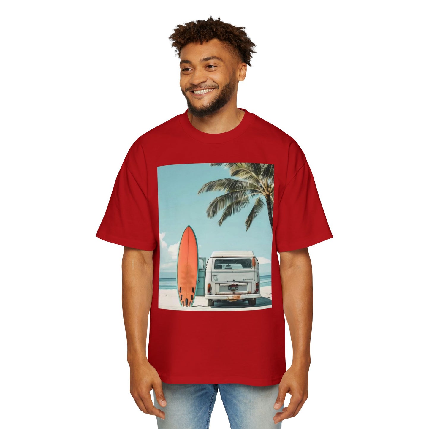 Surf Van Beach T-Shirt — Vintage Palm & Surfboard Graphic Tee